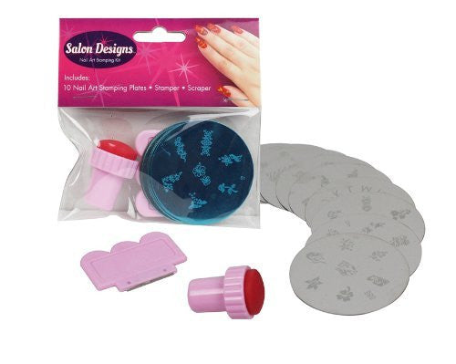 Nail Art Stamping Kit-Manicure Plate Set with Polish Stamper and Scraper by Salon Designs
